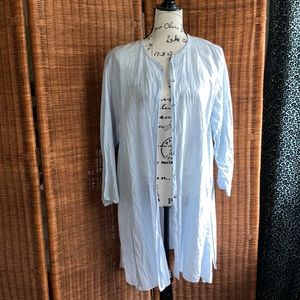 Pale Blue Linen Long Sleeve Button Down Jacket Tunic Top